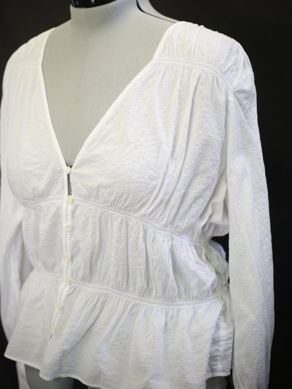 FRAME 100% Cotton White Peasant Blouse – Boho Cottagecore Feminine Chic
